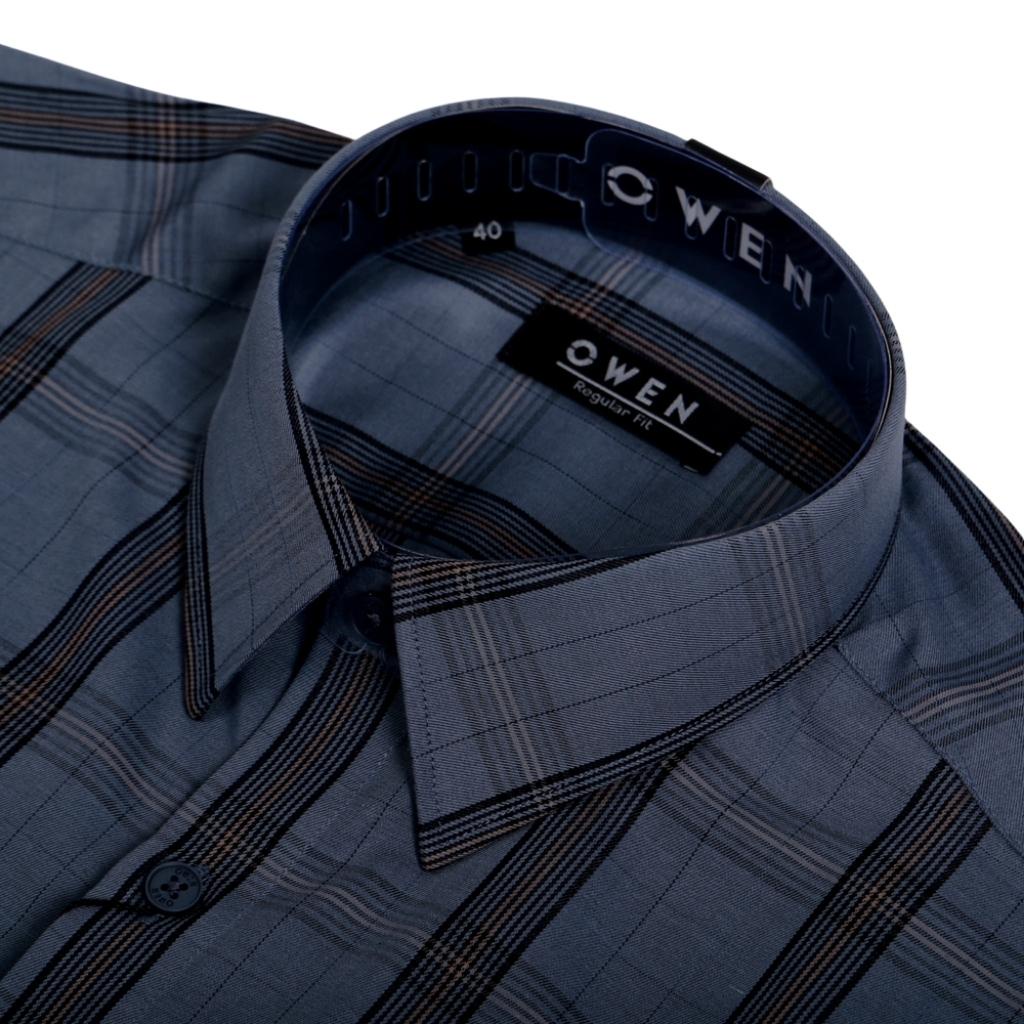 Áo Sơ Mi Dài Tay Nam OWEN AR220817DT Somi Công Sở Vải bạc hà Cao Cấp Màu Kẻ caro đen ghi xanh Dáng Suông Tà Lượn Có Túi