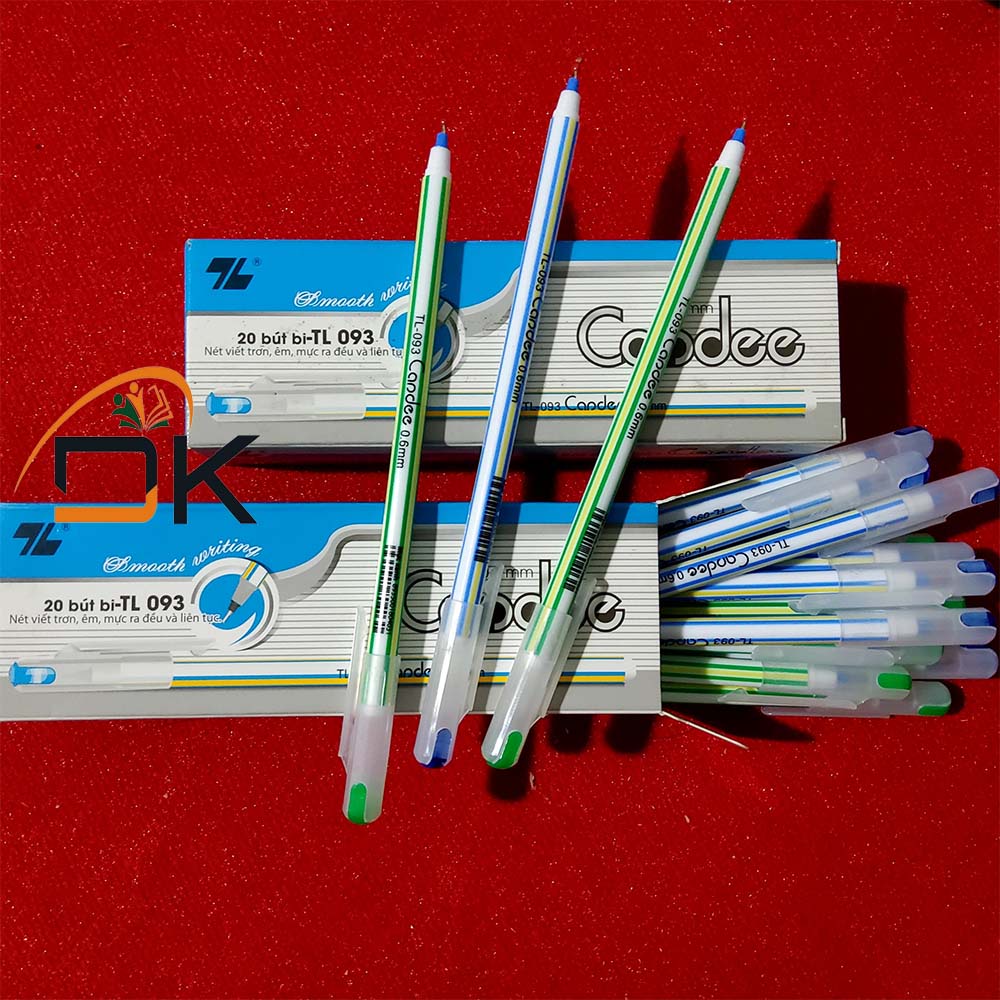 Bút bi Thiên Long 093/Bút nến Candee TL-093 DKVPP.Store, Bút viết êm trơn ngòi 0,6mm màu Xanh/Đen