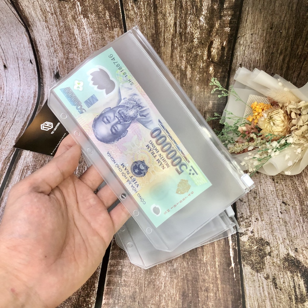 Sổ Ghi Chú Lập Kế Hoạch Chi Tiêu Đựng Tiền Bìa Da Pu Lộn, Sổ Tiết Kiệm Tiền, 6 Còng 12 Túi Zip A6 để