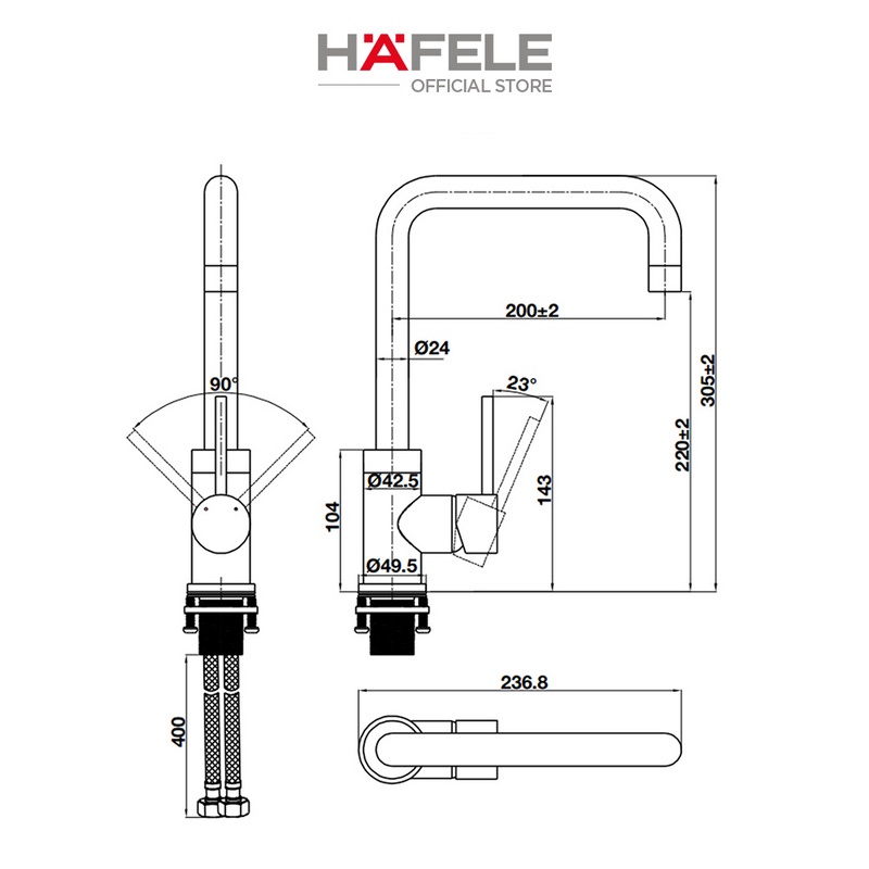 Vòi bếp Hafele HT21-CH1F220U 577.55.250