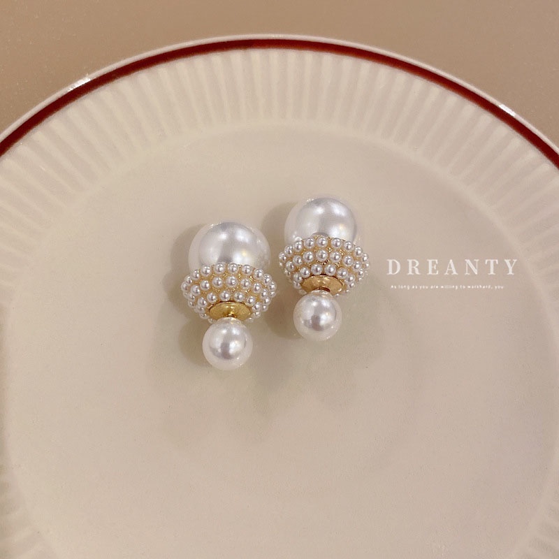 Khuyên Tai Hai Lớp Đính Ngọc Trai Cao Cấp Phong Cách Pháp Cổ Điển Sang Trọng Dành Cho Nữ