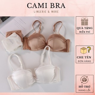 Bộ đồ lót satin mút mỏng phối ren cao cấp, set đồ lót nữ có gọng ôm ngực quyến rũ CamiBra B04
