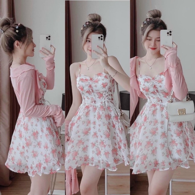 ĐÀM VOAN HOA COTTON ĐÍNH CƯỜM KÈM ÁO KHOÁC VIP 8