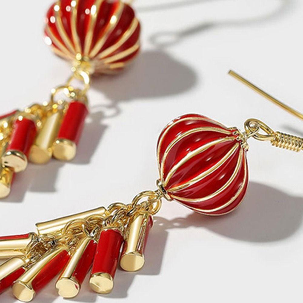 Khuyên Tai Vòng Lủng Lẳng Bằng Hợp Kim Màu Đỏ Thiết Kế Rực Rỡ Thời Trang Cho Nữ