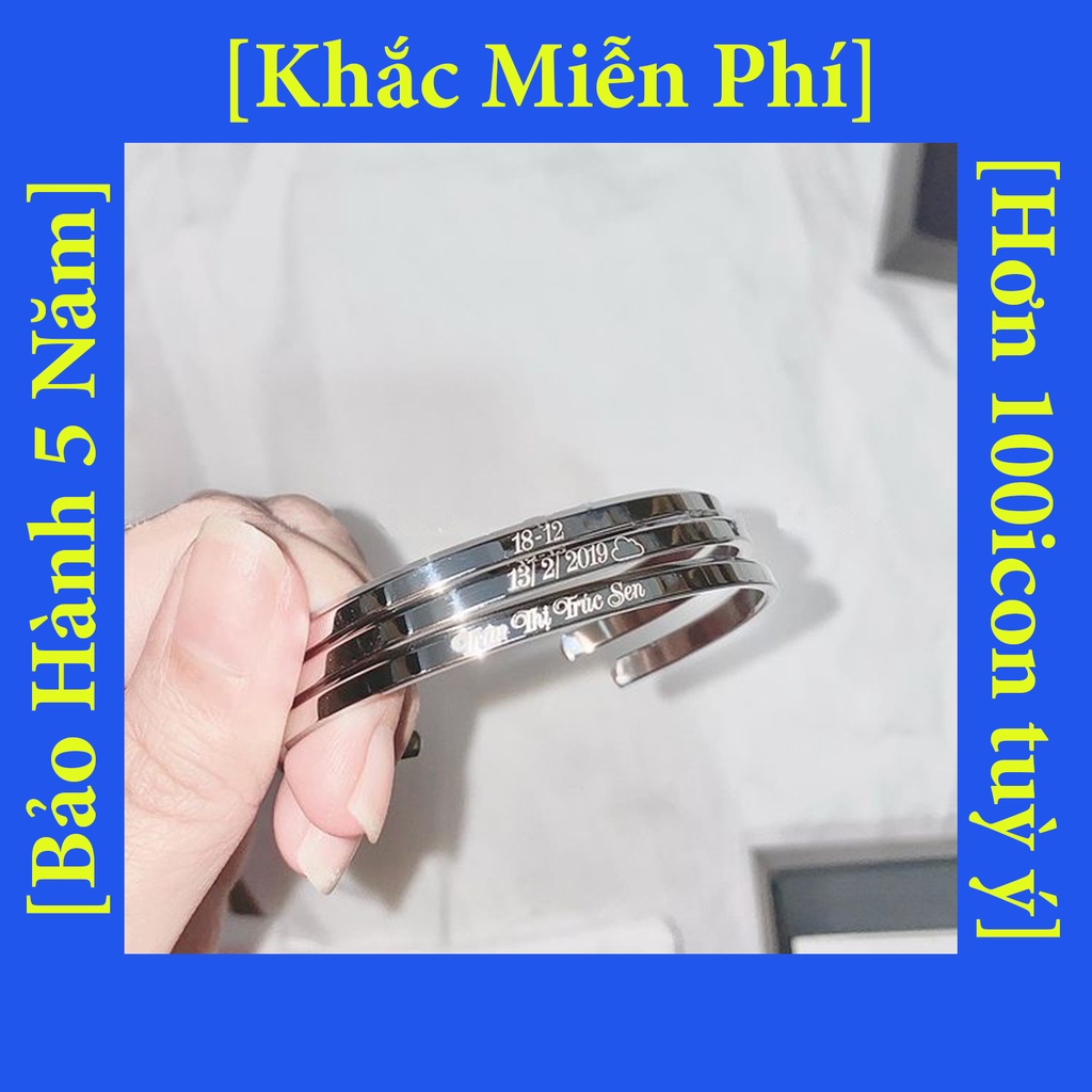 Vòng tay dạng cuff khắc tên MIỄN PHÍ chữ theo yêu cầu - dành cho cặp đôi couple