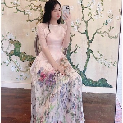 Áo dài truyền thống nữ voan hoa 4 tà mã KD019