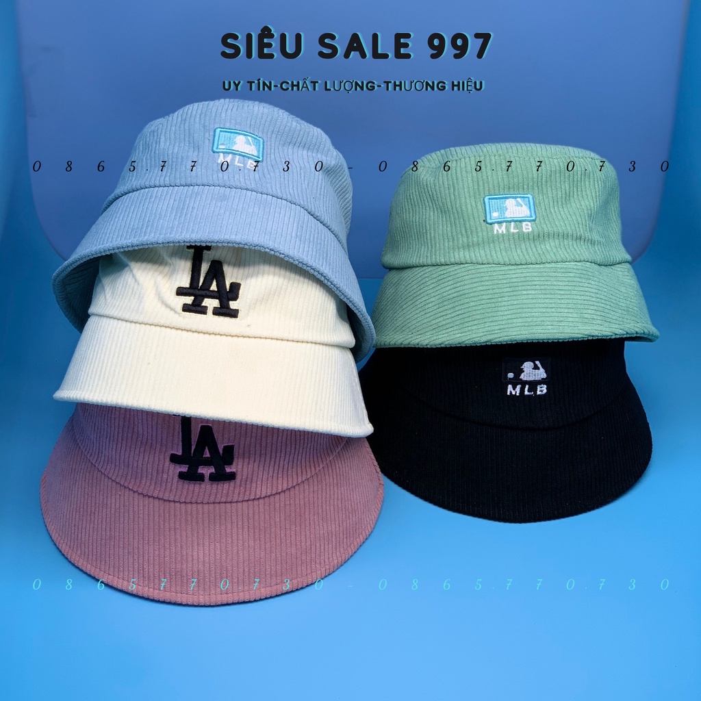 MŨ VÀNH CỤP CHẤT NỈ GÂN THÊU L.A, PHÍA SAU THÊU LOGO VUÔNG M.L.B NHIỀU MÀU CAO CẤP