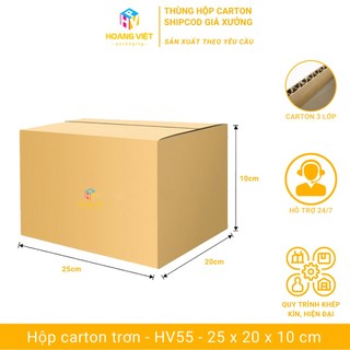 Size 25x20x10 cm - combo 20 thùng hộp carton trơn đóng hàng, hộp đóng hàng ship cod - hv55