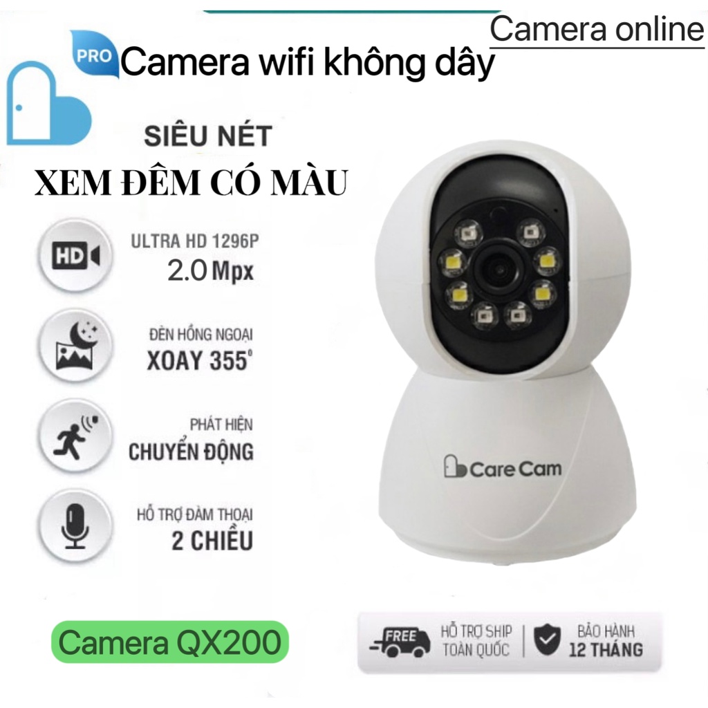 Camera wifi trong nhà CARECAM QX-E300 2.0MP Full HD, xoay 360 độ,đàm thoại 2 chiều, XEM ĐÊM CÓ MÀU,phát hiện chuyển động