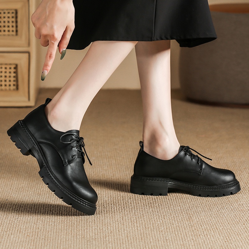 Giày Da Cao Gót 4cm Thắt Dây Phong Cách Anh Quốc Thời Trang Cho Nữ