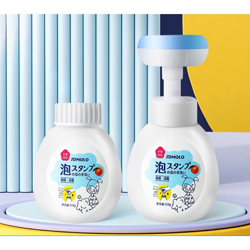 (2 Chai +1 Đầu Bơm)Nước Rửa Tay Cho Trẻ Em Nhẹ Nhàng Kháng Khuẩn Hình Bọt Hoa Xinh Xắn-Hàng Nội Địa Nhật 316g-Chai Hồng