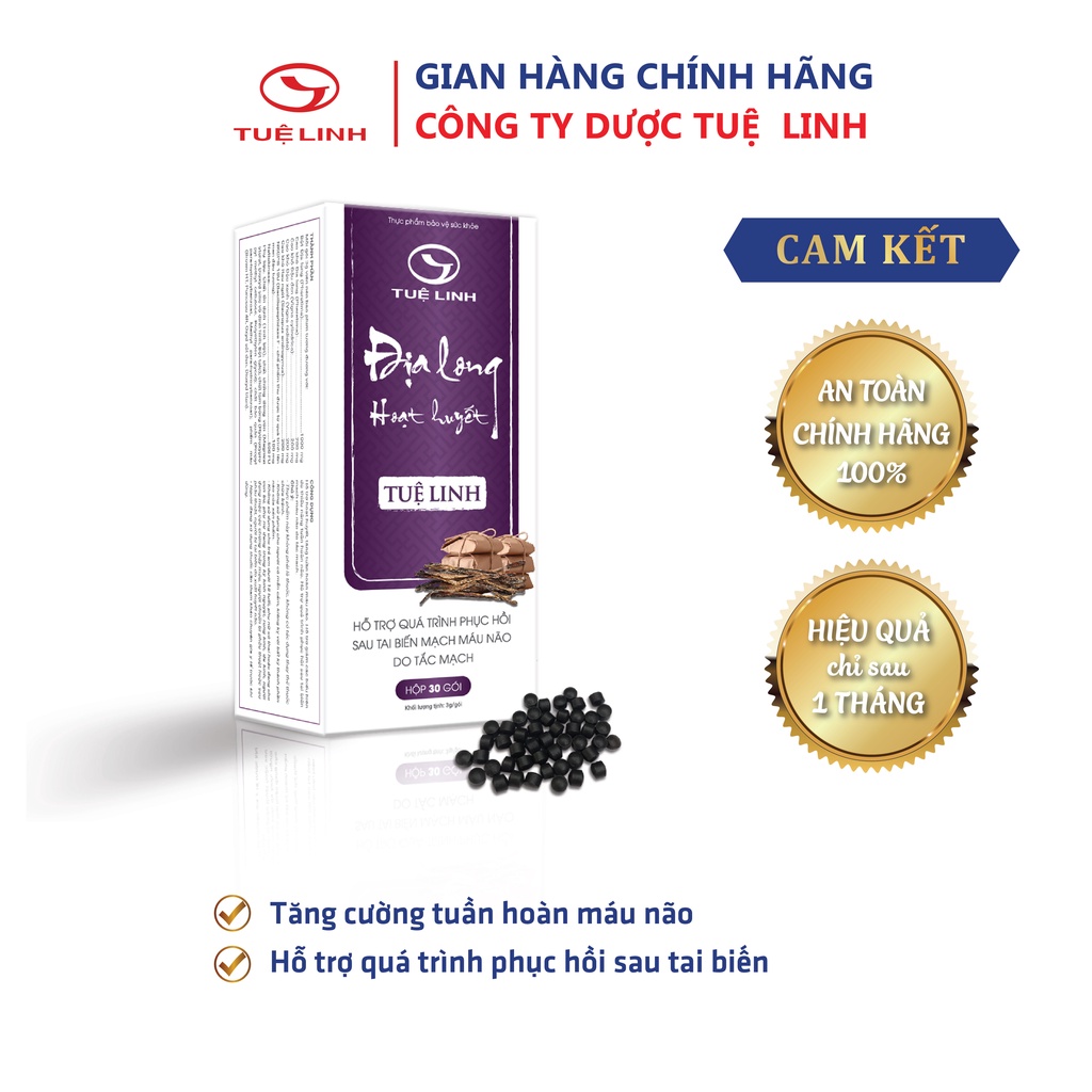 Địa Long Hoạt Huyết Tuệ Linh - Hộp 30 gói - Tăng cường lưu thông máu. Tăng tuần hoàn não.