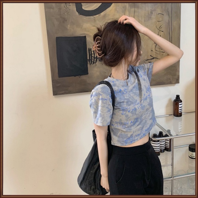 Áo Thun Ngắn Tay Cổ Tròn Dáng Rộng Màu Nhuộm Thời Trang Cho Nữ