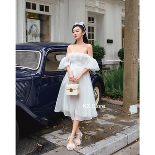 Váy Maxi Trắng Đi Biển Trễ Vai