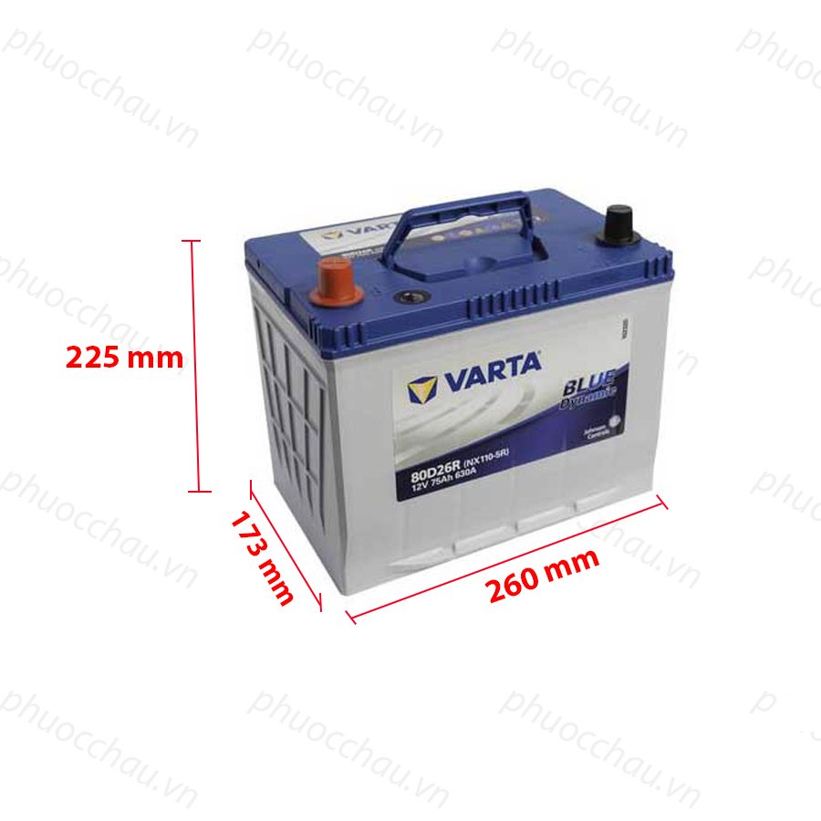 Bình Ắc Quy 12V-75AH,  Ắc Quy VARTA 80D26L/R