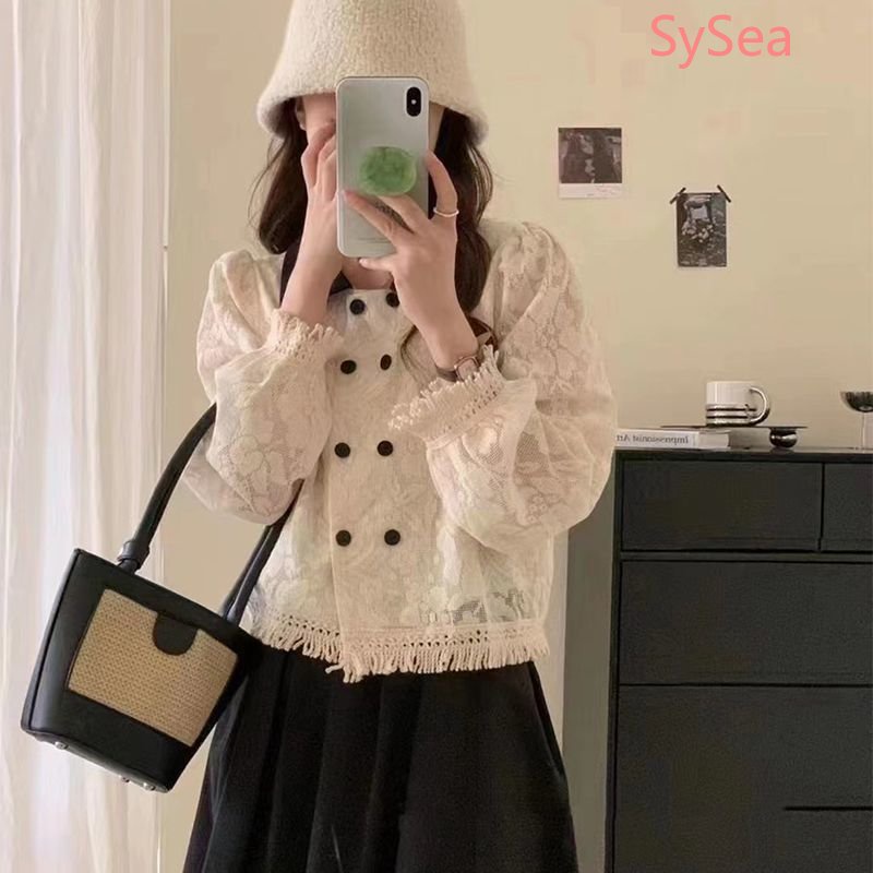 Áo Khoác Cardigan Phối Ren Phong Cách Pháp Thời Trang Mùa Thu Cho Nữ