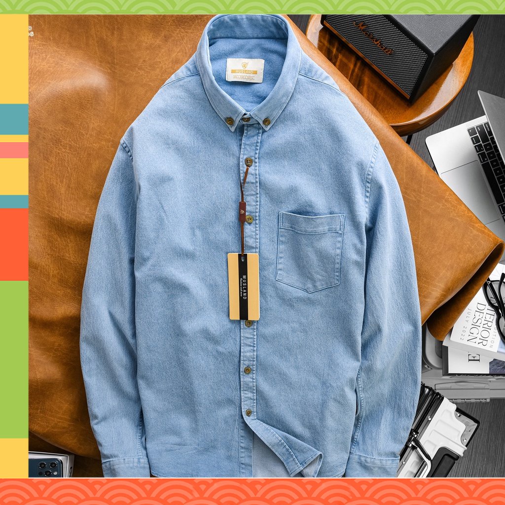 ẢNH SHOP CHỤP - Áo sơmi Denim Musland Xanh Jean chất denim shop bán làm bao khách hàng mê mẫn - - SMML1i - - VNXK