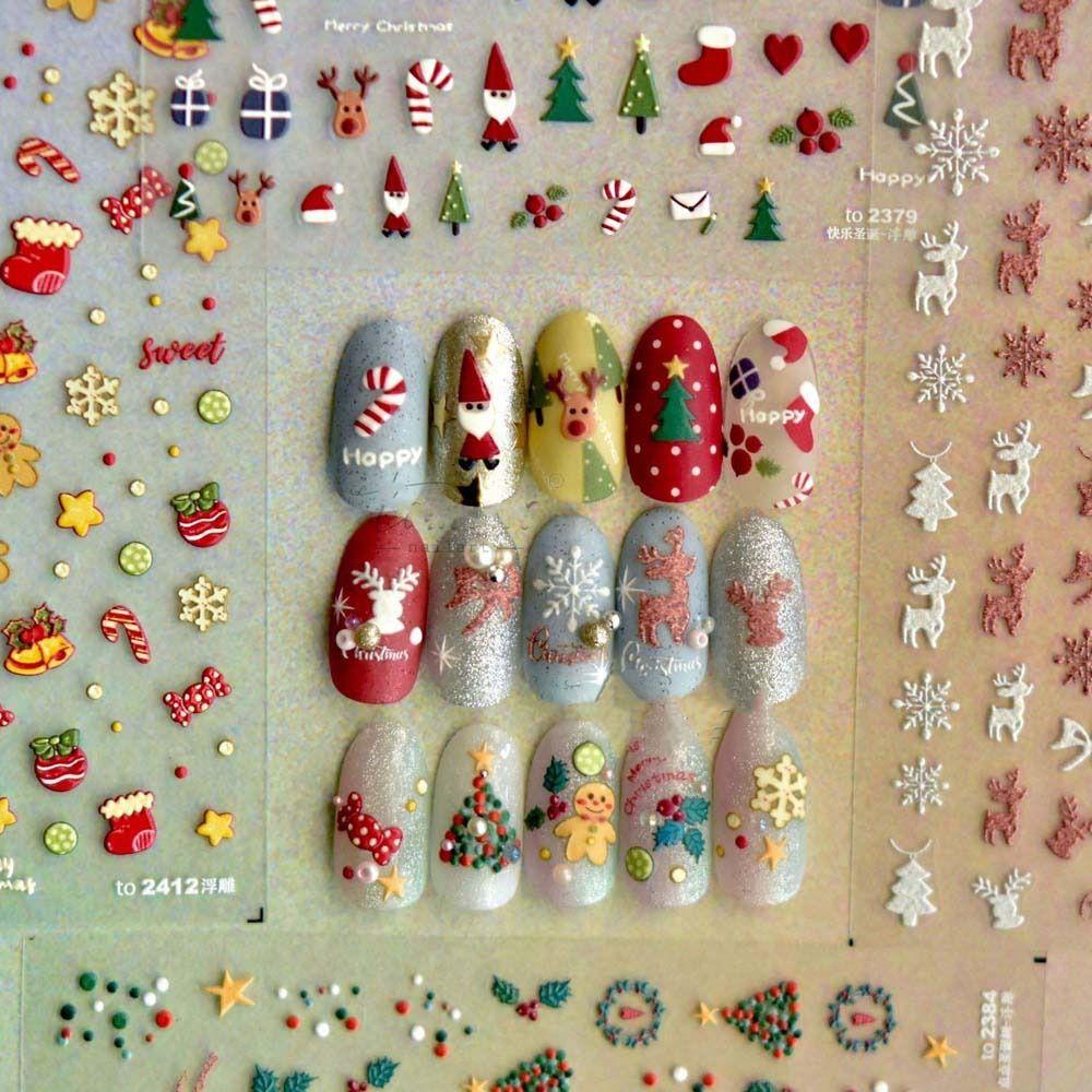 Nhãn Dán Trang Trí Móng Tay Tự Dính Họa Tiết Giáng Sinh Thời Trang