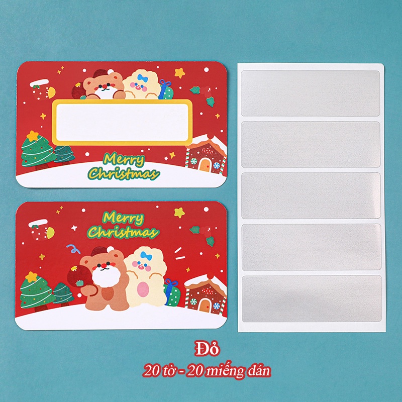 Set 20 tấm thẻ cào viết tay làm phần thưởng cho học sinh họa tiết giáng sinh dễ thương