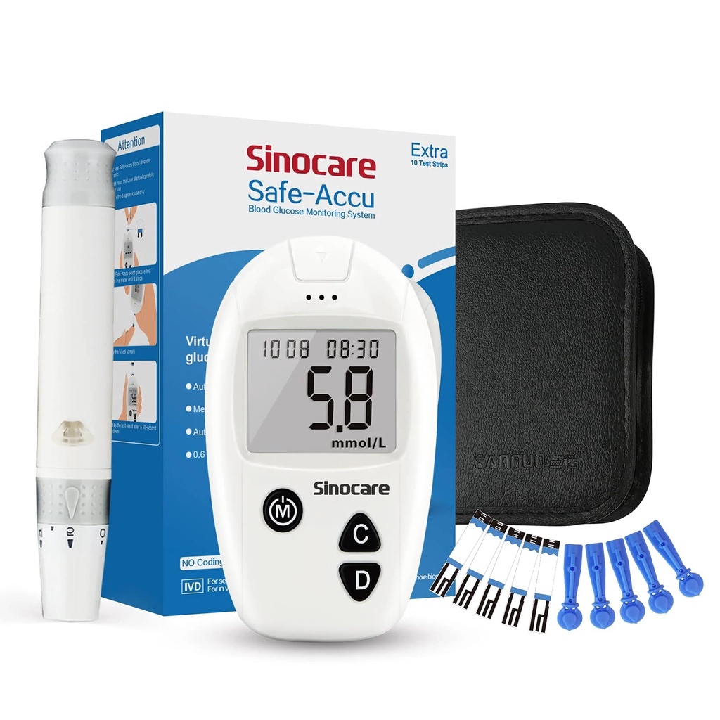 Máy đo đường huyết Safe Accu - Sinocare Đức - Tặng kèm 10 que thử và 10 kim