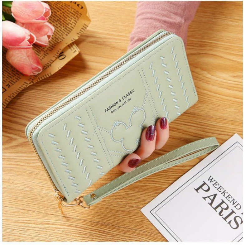 Ví nữ cầm tay dáng dài thêu gấu cực xinh hàng đẹp giá rẽ kiểu dáng đơn giản trẻ trung mẫu mới hot hit