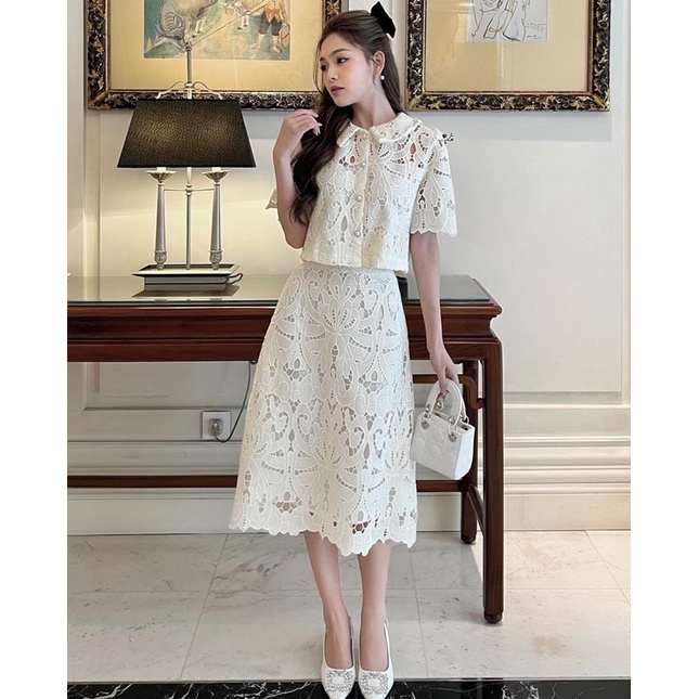 Set áo chân váy dài ren