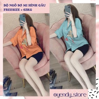 Đồ bộ mặc nhà - sét ngố áo sơ mi gấu