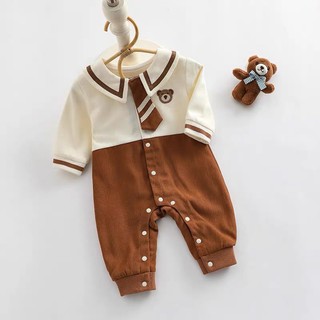 xả kho - Cặp body cà vạt nâu cho bé