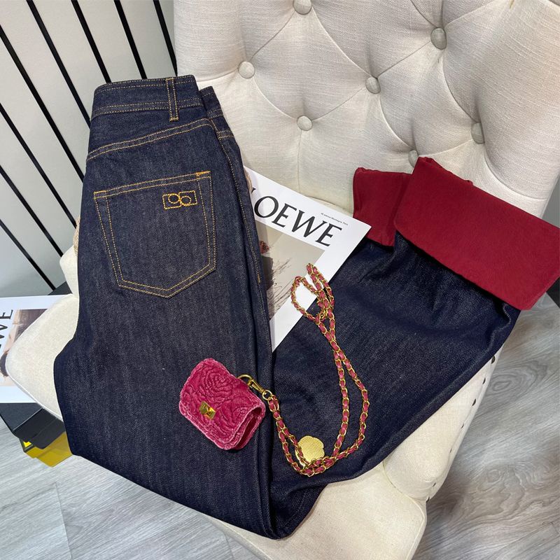 Quần Jean Nữ Ống Rộng Lưng Cao Màu Sắc Tương Phản Thời Trang Xuân Thu 2022