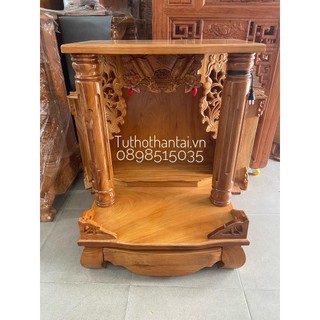 Bàn thờ thần tài gỗ gõ đỏ cột tròn trơn 68 x 68 x 88cm - tuthothantai.vn