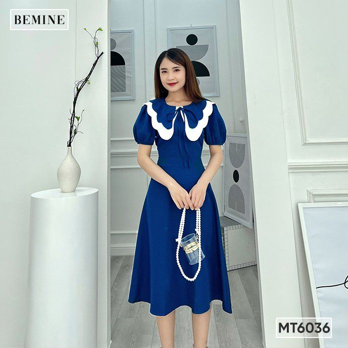 Đầm cổ cánh bướm tay bo chun BEMINE MT6036