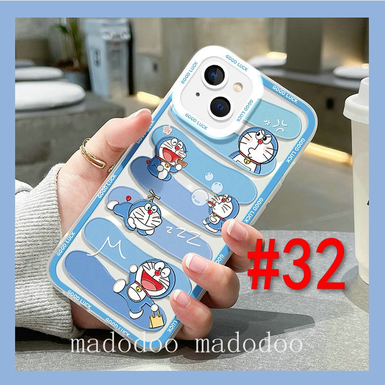 OPPO A76 A96 A54 A15 A16 A15S A53 A33 A52 A72 A92 A31 A77S A57 2022 A77 A55 A74 A95 A94 A93 A16S A16K A16E A1K A3S A9 A5 2020 A7 A5S A12 A11K Reno 8Z 7Z 4F 5F 8 5 4G 5G F11 F9 Reno6 Cute Cartoon Doraemon Label Clear Soft Phone Case Full Back Cover STD 32
