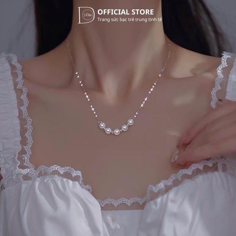 Dây chuyền bạc nữ 925 5 hạt trai pearl necklace Dế Bạc - D4476