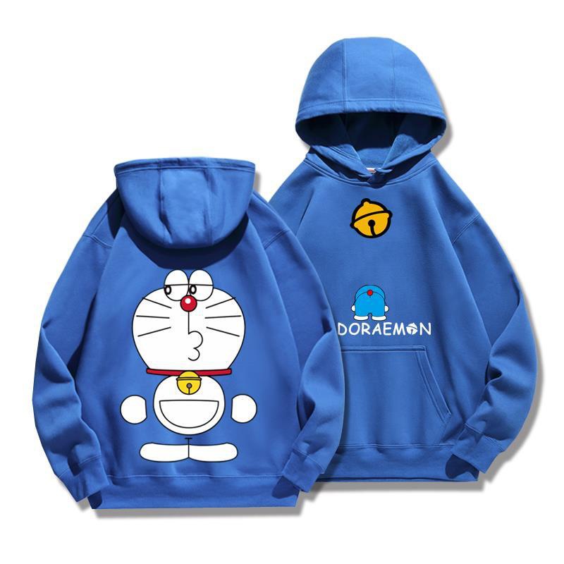 Áo Hoodie Cotton Màu Trơn In Họa Tiết Hoạt Hình Doraemon Phong Cách Nhật Bản Cho Nữ