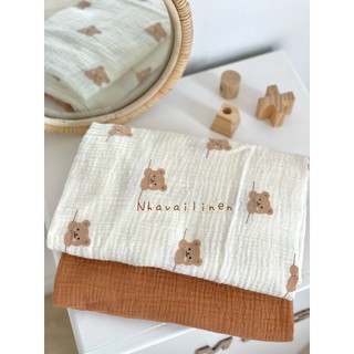 Vải họa tiết muslin gấu ngủ - muslin caramel Nhà Vải Linen