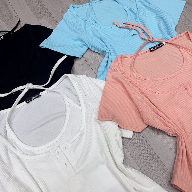 ÁO THUN NỮ GÂN TĂM CỔ YẾM FORM CROPTOP BIGSIZE 55-90KG