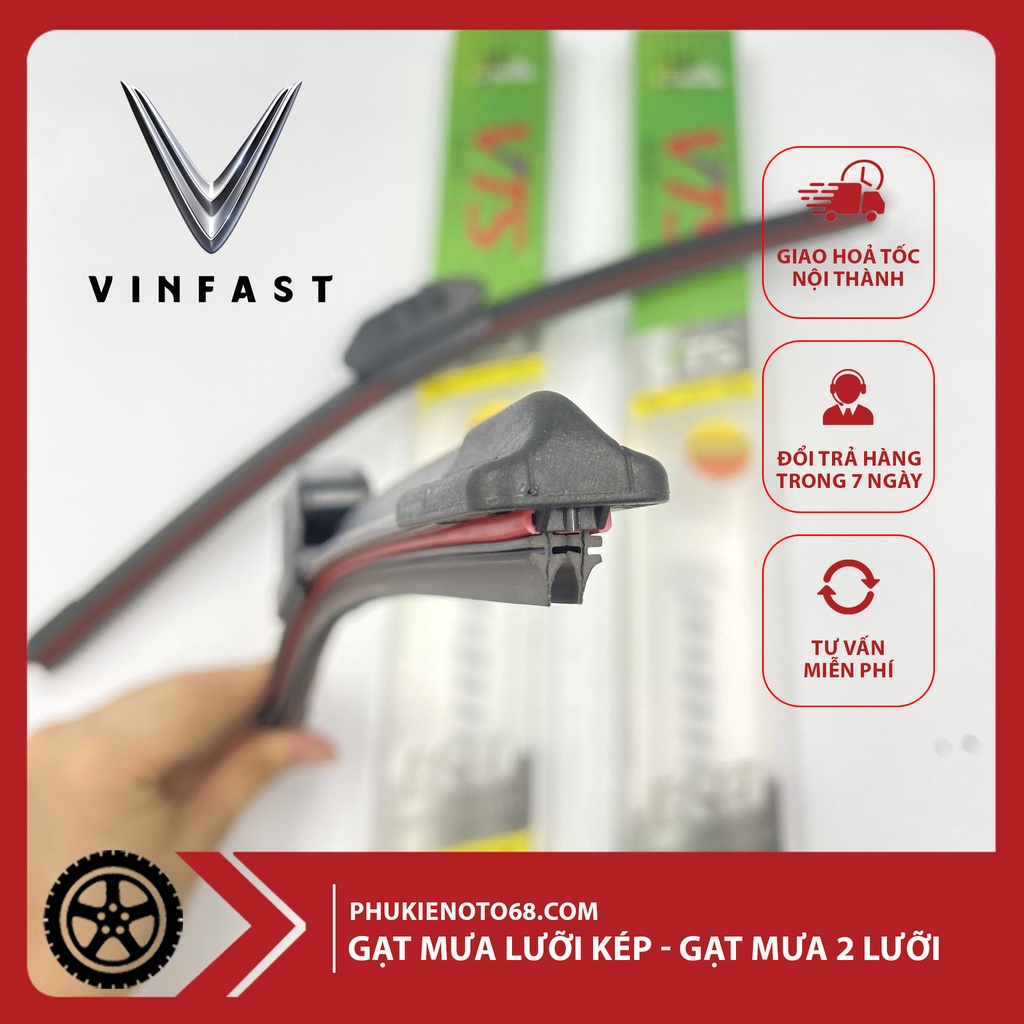 Gạt mưa lưỡi kép, gạt mưa 2 lưỡi xe Vinfast Fadil, Lux A, Lux SA, VFe34,... Có đầu chuyển đổi thay thế chốt lắp