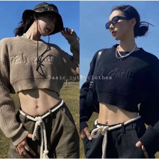   sẵn  Áo len croptop dài tay chất len mềm mịn phong cách cá tính màu nâu và đen AL002 - TikTik 
