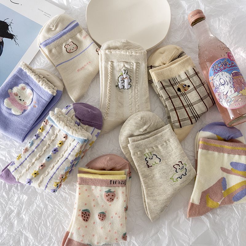 Hàng Có Sẵn#Vớ Mỏng Dài Trung Bình In Họa Tiết Hoạt Hình Dễ Thương Thời Trang Thu Đông Phong Cách Nhật Bản Cho Nữ