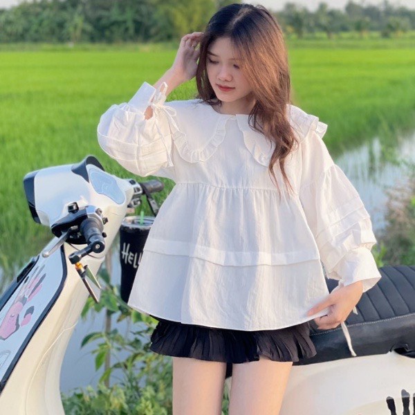 Áo baby doll tay phồng vải đũi hàn