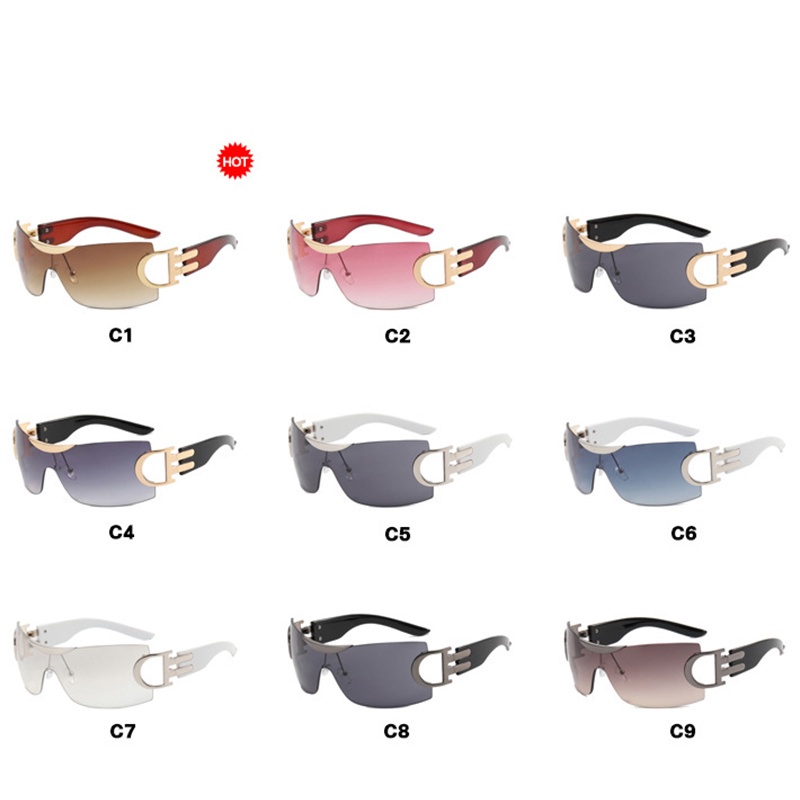 (HENGHA) Kính Râm Nữ Y2K Một Mảnh Không Gọng Đầy Màu Sắc Ngọt Ngào Cổ Điển