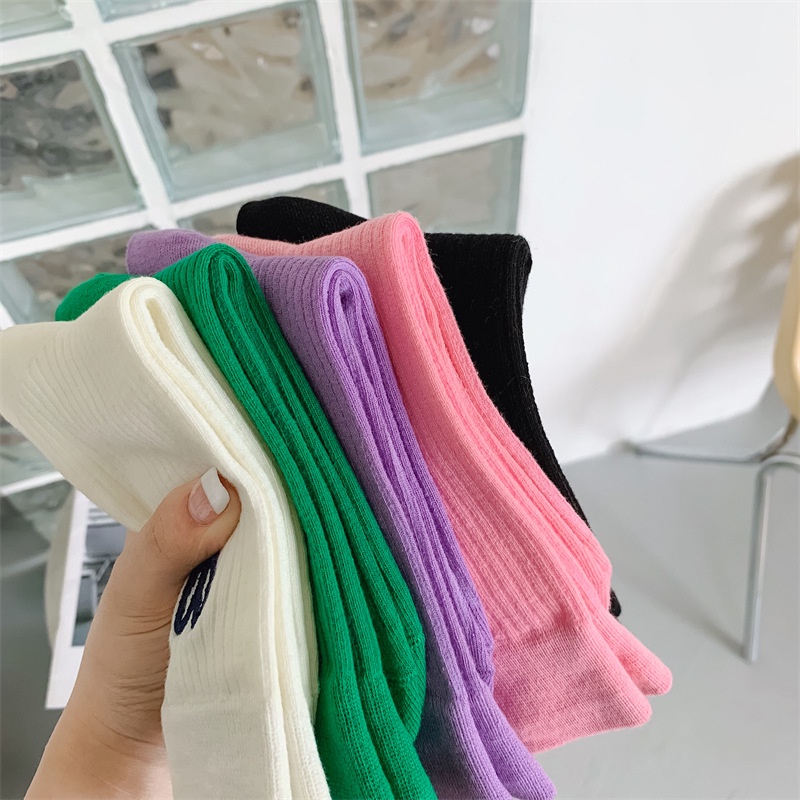 Vớ Cotton Cổ Cao Thêu Họa Tiết Trái Tim Nhiều Màu Sắc Thoáng Khí Thời Trang Cho Nữ WAFNHA D751