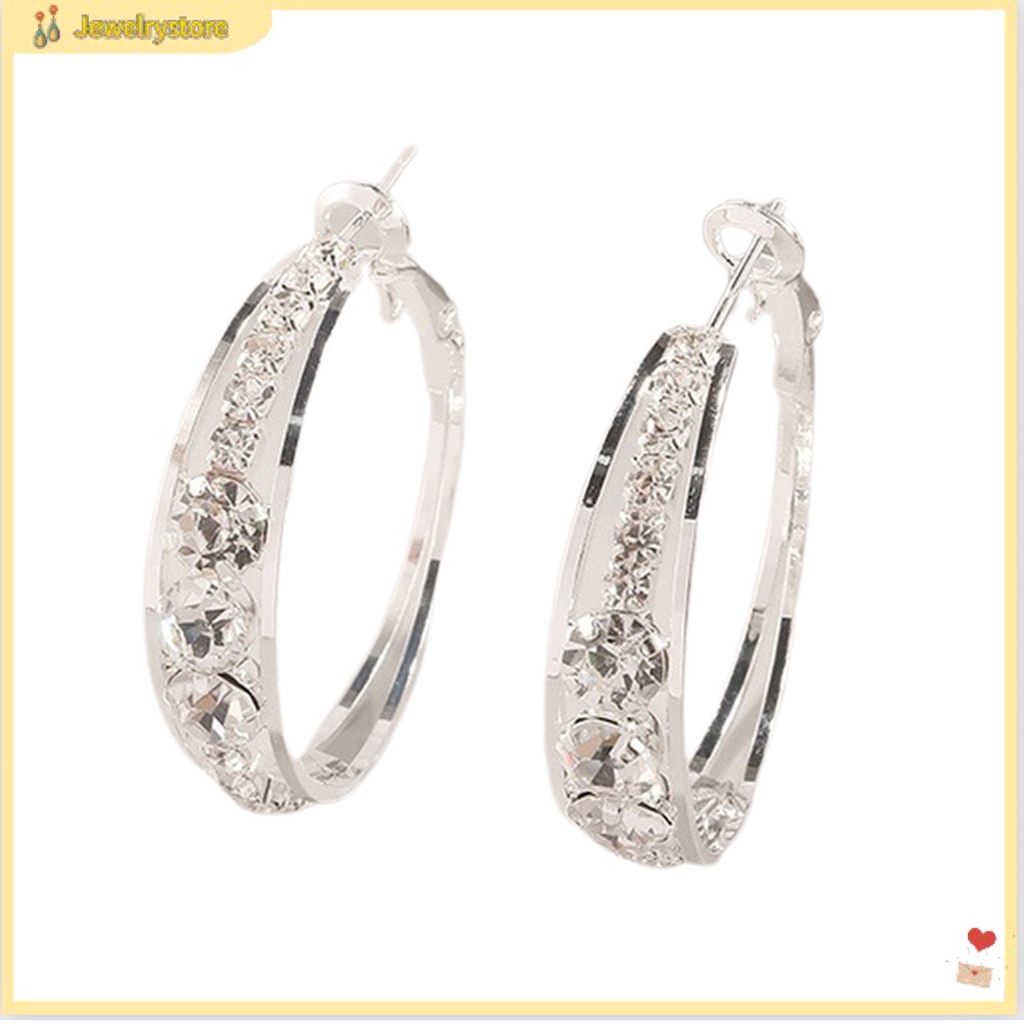 Đôi hoa tai dạng tròn đính đá sáng bóng phong cách thời trang cho nữ