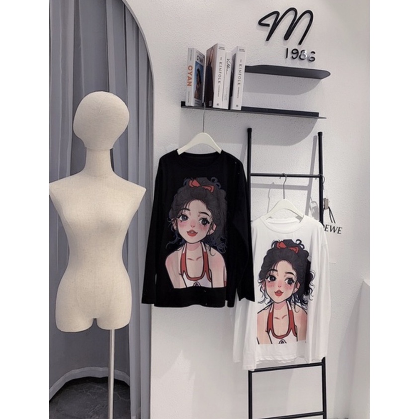 Áo thun dài tay in hình cô gái hot tread bắt mắt 2 màu đen trắng