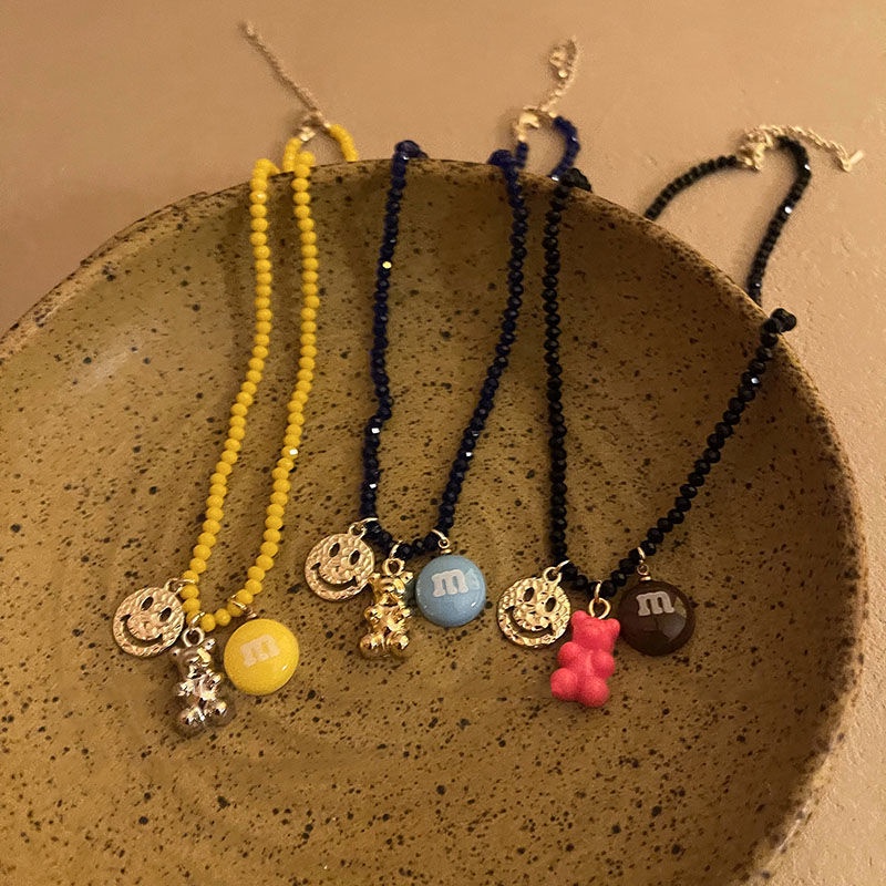 Vòng cổ Chuỗi Hạt Nhiều Màu Mặt Gấu Hoạt Hình Dễ Thương Cho Cặp Đôi