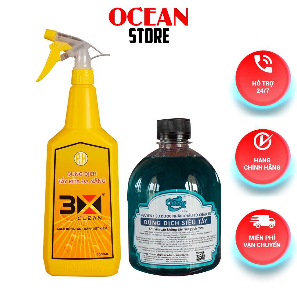 Dung Dịch Tẩy Rửa Xe Máy Đa Năng 3x Clean và Shiny Pro, Tẩy các vết rỉ sét, ố vàng Bám Lâu Năm [TẶNG KÈM CHAI XỊT 300ML]