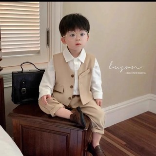 Bộ soái ca gile màu kem bé trai