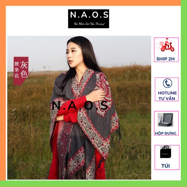 -Khăn áo choàng boho thổ cẩm nữ mùa thu đông áo choàng len dạ dày poncho khoác ngoài 165135cm