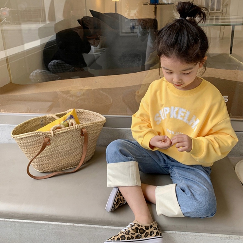 Áo Sweater Cổ Tròn Tay Dài In Chữ Phong Cách Hàn Quốc Thời Trang Thu Đông Cho Bé Gái