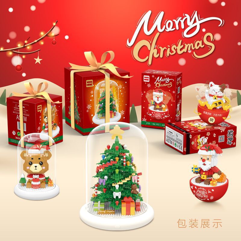 Đồ Chơi Lắp Ráp Xếp Hình Hộp Quà Tặng Giáng Sinh Có Đèn và Nhạc, Lật Đật Noel Wise Hawk